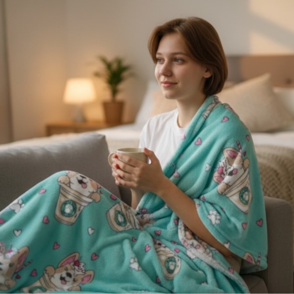 Dog Plush Throw Blanket-Puppacinno
